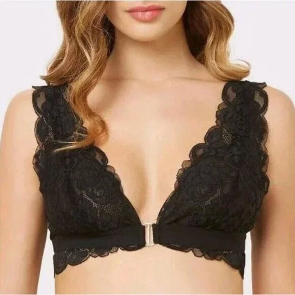 We Are HAH Got Ur Back Bra M (34-36 B,C,D) Black Stretch Lace Front Clasp NWT